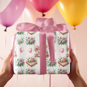 Papel De Presente Bebê Elefante e Girafa Rosa para Menina & Golfe Be
