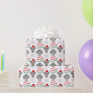 Papel De Presente Bebê Elefante Fofo Chapéu de Papai Noel Natal