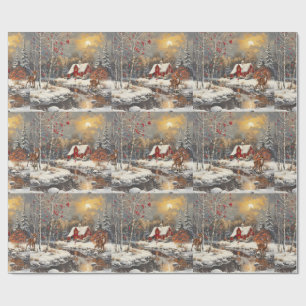 Papel De Presente Bebê Fawn de Natal Cottage Vermelho de Inverno