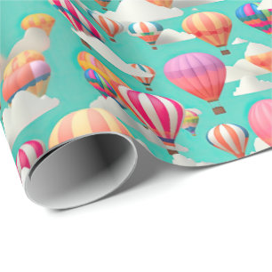 Papel De Presente Bebê fofo balão de ar quente ladrilhado 