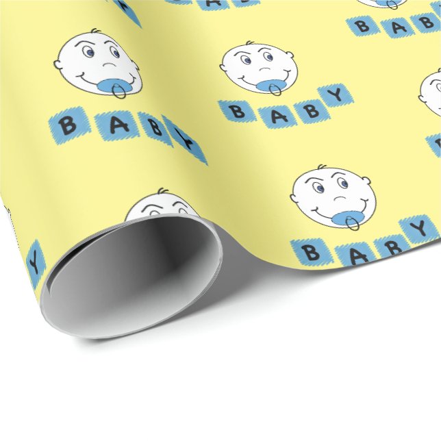 Papel De Presente Bebê-Garoto com Rosto Esmirrido Binky em Amarelo (Ponta do rolo)