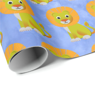 Papel De Presente Bebê Leão Fofo Estampa Vintage Azul