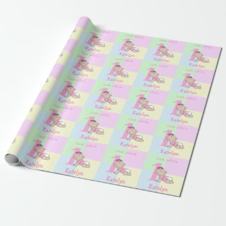 Papel De Presente Bebê Menina Desenho Animado Fofo Aniversário de 1 