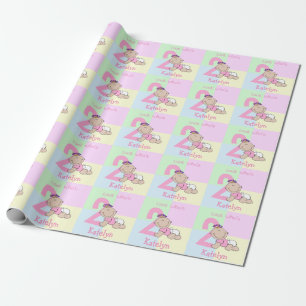 Papel De Presente Bebê Menina Desenho Fofo Rosa 2º Aniversário
