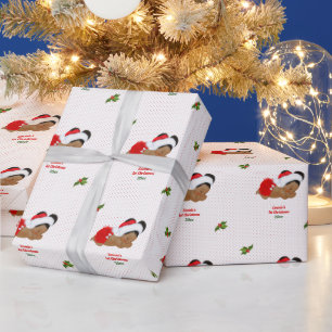 Papel De Presente Bebê Menina Natal Vermelho Chapéu do Papai Noel Po