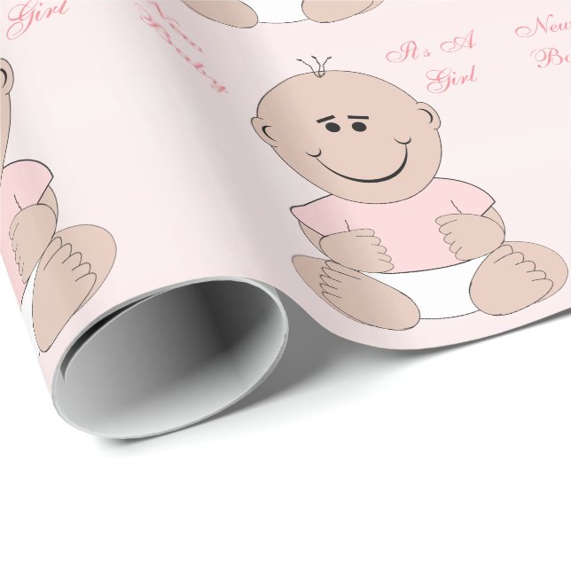 Papel De Presente Bebê Menina Recém-Nascida (Ponta do rolo)