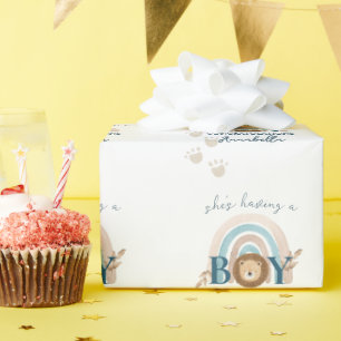Papel De Presente Bebê Menino Boho Fofo Garotinho de Leão Impressões
