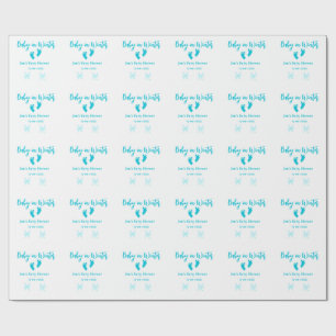 Papel De Presente Bebê no inverno chá de fraldas pés de bebê azul fl