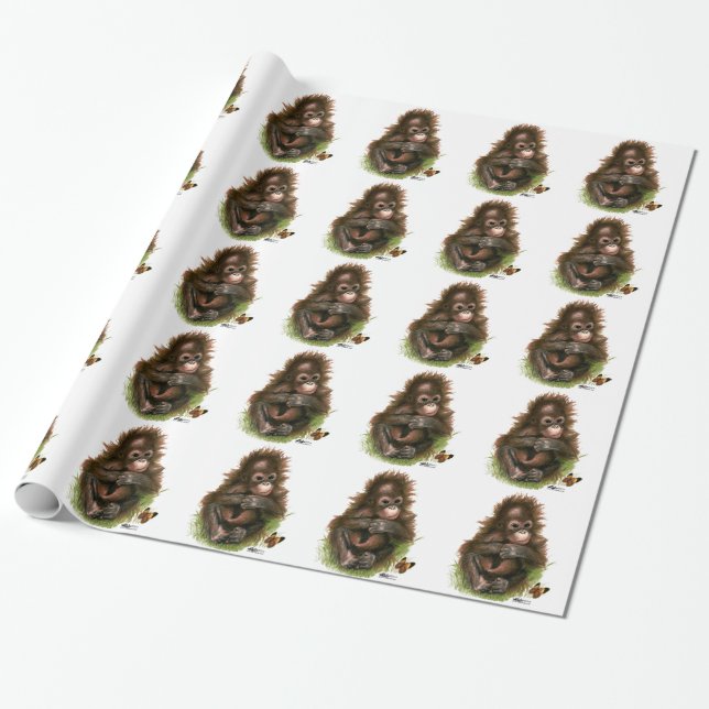 Papel De Presente Bebê Orangotango e Borboleta (Desenrolado)