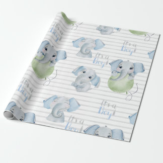 Papel De Presente Bebê-Rapaz Elefante É um Chá
