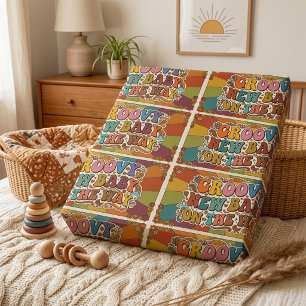 Papel De Presente Bebê Retrô e Maravilhoso a Caminho Retro Sunshine