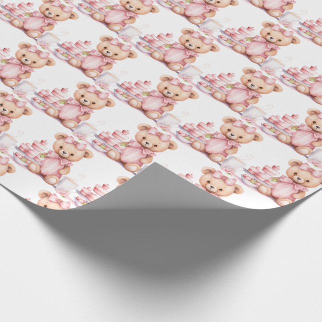 Papel De Presente Bebê Rosa Bebê Bebê Bebê Urso De Teddy Com Papel D (Ponta)