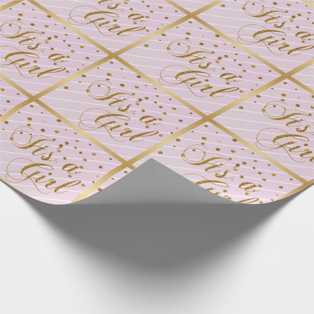 Papel De Presente Bebê rosa doce e Dourado Confetti (Ponta)