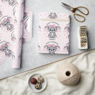 Papel De Presente Bebê Rosa Koala Bear