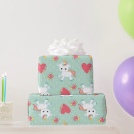 Papel De Presente Bebê Unicórnio Fofo Padrão de Bolinhas Aniversário