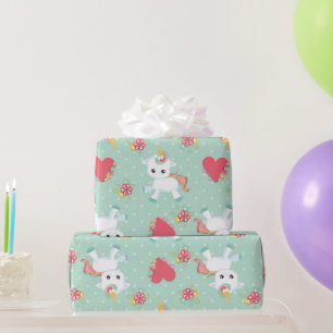 Papel De Presente Bebê Unicórnio Fofo Padrão de Bolinhas Aniversário