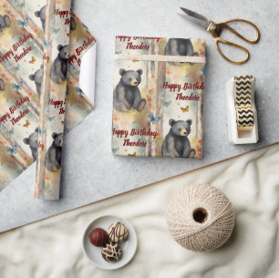 Papel De Presente Bebê-Urso Bonito Personalizado Aniversário