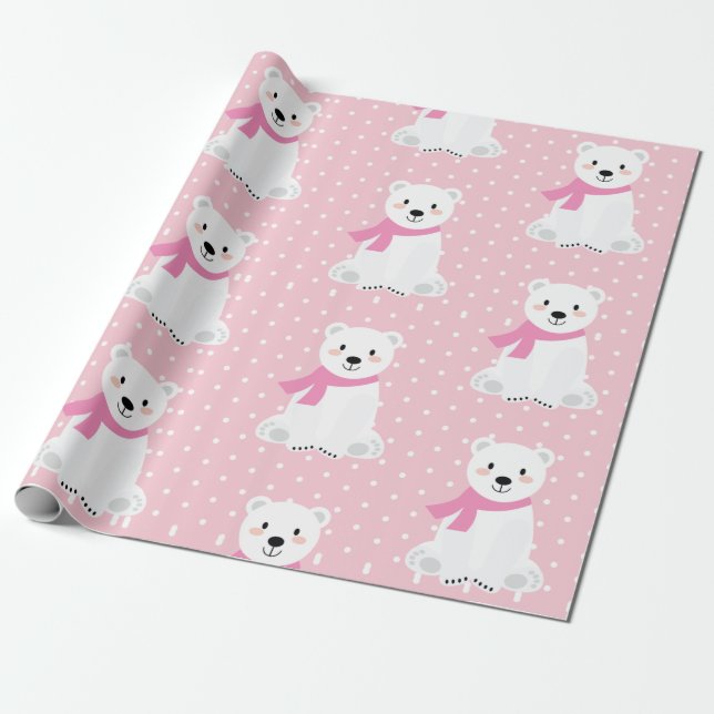 Papel De Presente Bebê-Urso Polar Bonito Rosa (Desenrolado)