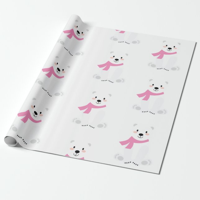 Papel De Presente Bebê-Urso Polar Bonito Rosa (Desenrolado)