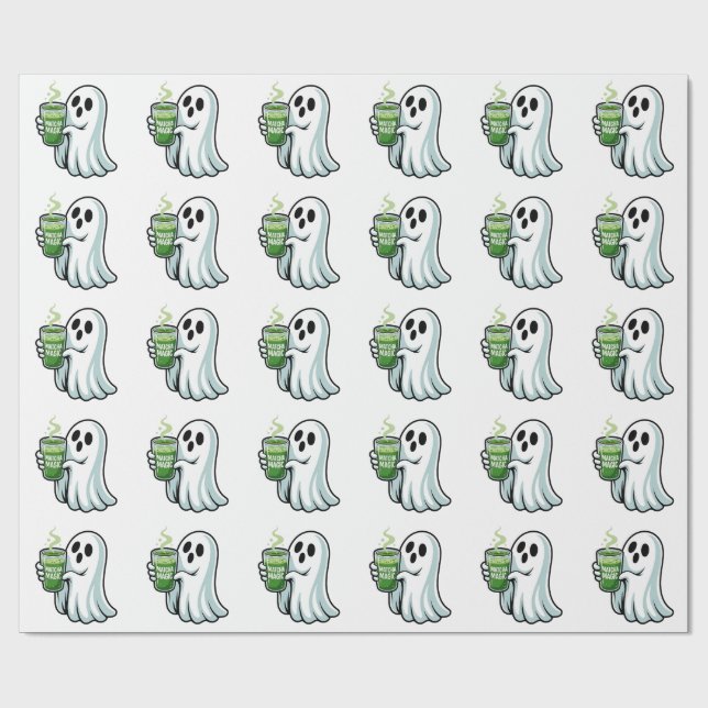 Papel De Presente Bebendo Fantasma do Spookie Halloween Matcha Drink (Aberto)