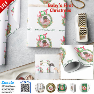 Papel De Presente Bebês 1rua Christmas PHOTO Wreath Named Keepsaok