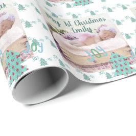 Papel De Presente Bebês de Árvore de Natal Primeira Foto Turquoise