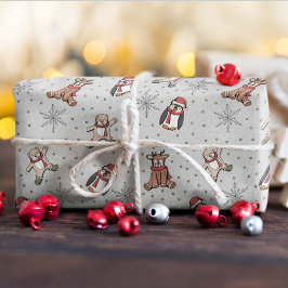 Papel De Presente Bebês De Cinza Leve Primeiro Natal Animais De Inve