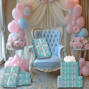 Papel De Presente Bebês Gatos Rosa Azul Fofos