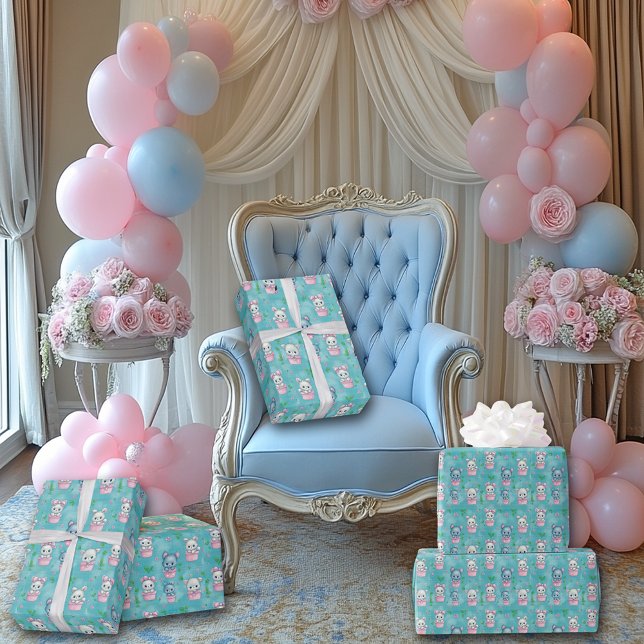 Papel De Presente Bebês Gatos Rosa Azul Fofos (Criador carregado)