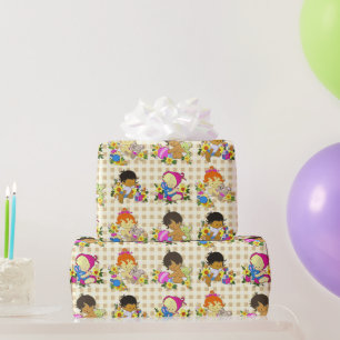 Papel De Presente Bebês Gelados Retro Xadrez bege Colorida