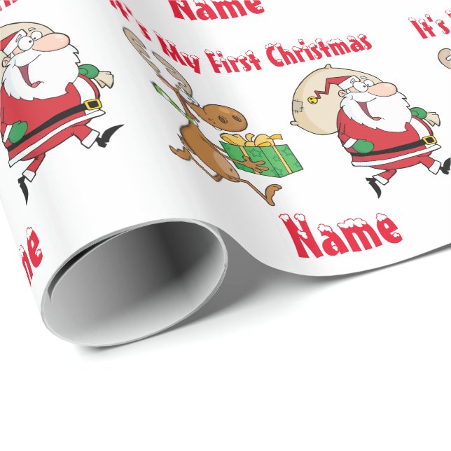 Papel De Presente Bebês Primeiro Natal chamado Papais noeis Engraçad (Ponta do rolo)