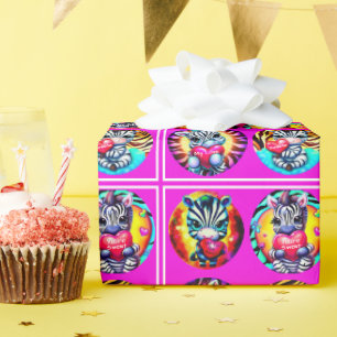 Papel De Presente Bebês Zebras Fofos com Corações