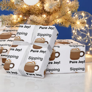 Papel De Presente Bebida de Café Latte Sorvendo Pura Alegria