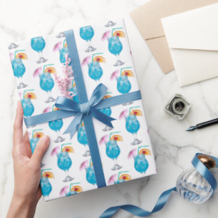 Papel De Presente Bebidas de Coquetel Azuis em Branco