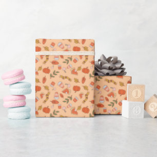 Papel De Presente Bebidas de outono de Halloween com padrão aconcheg
