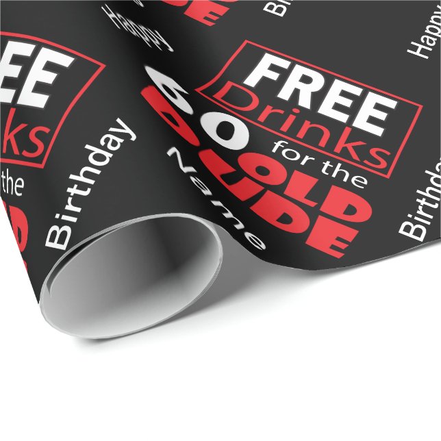 Papel De Presente Bebidas grátis para os 60 anos de idade - Aniversá (Ponta do rolo)