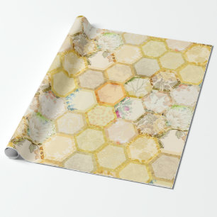 Papel De Presente Bee Floral Honeycomb Beehive