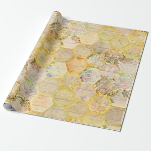 Papel De Presente Bee Floral Honeycomb Beehive