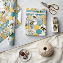 Bee Floral Honeycomb Pattern with Daisies