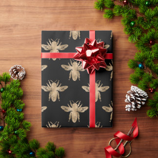 Papel de Presente Bee Gothic Preto e Dourado