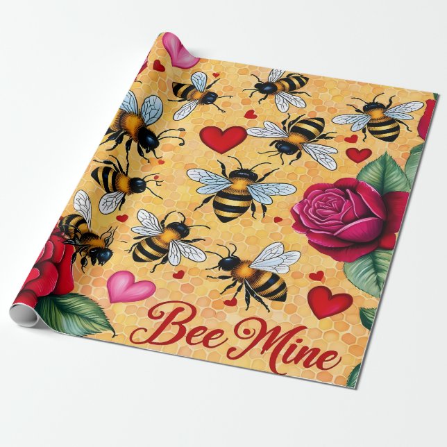 Papel De Presente Bee Mine Ouro Amor (Desenrolado)