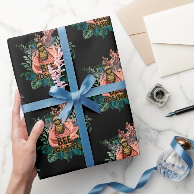 Papel De Presente Bee Positive Floral Vibes (Presentear)