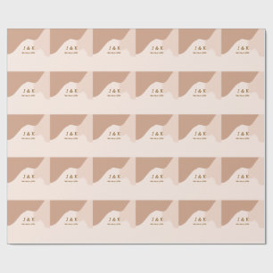 Papel De Presente Bege boho curvo laranja nome data de casamento
