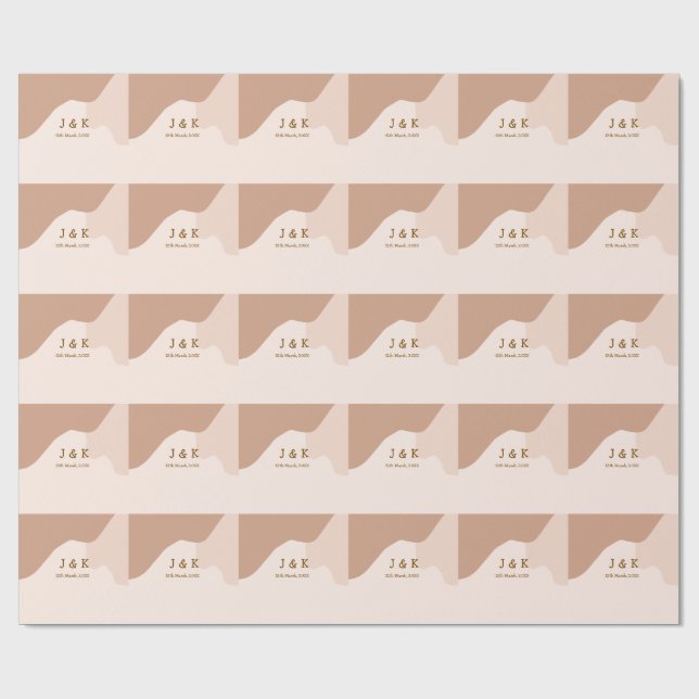 Papel De Presente Bege boho curvo laranja nome data de casamento (Aberto)