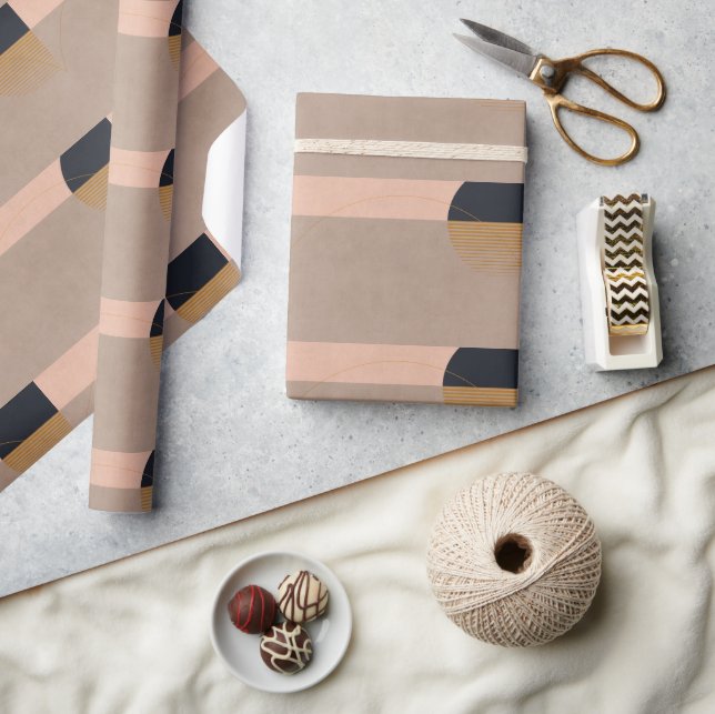 Papel De Presente bege Linear Linear Abstrato Geométrico (Artesanato)