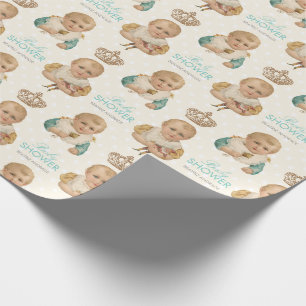 Papel De Presente Bege personalizado coroa do chá do bebé do vinta