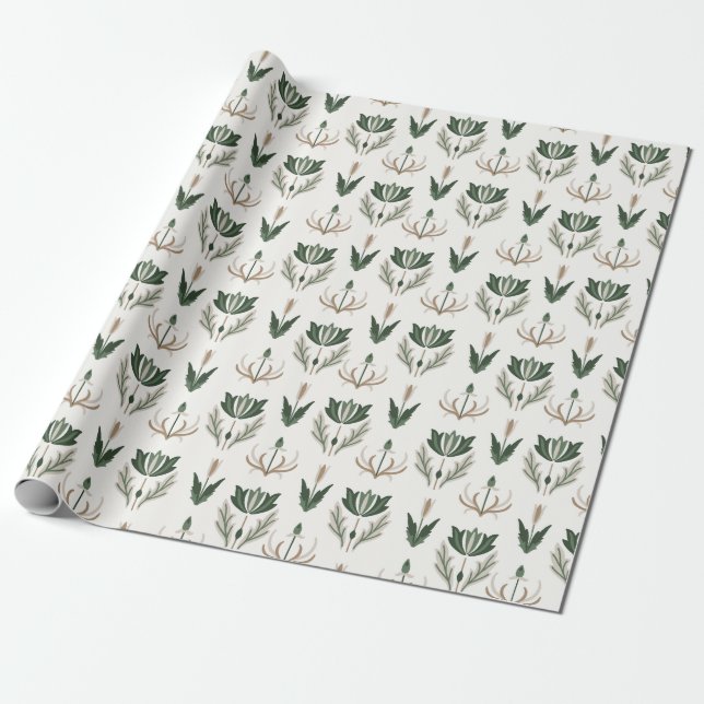 Papel De Presente bege Verde Botânico Floral Irlandês Celta (Desenrolado)
