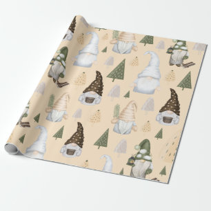 Papel De Presente Beige da Floresta dos Gnomos Invernos