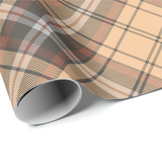 Papel De Presente Beige e Brown Tartan Girados (Ponta do rolo)