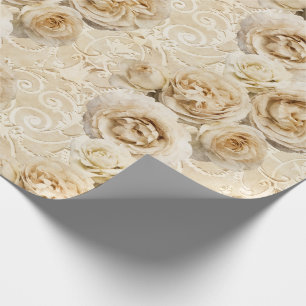 Papel De Presente Beige Heirloom Rosas com Damask
